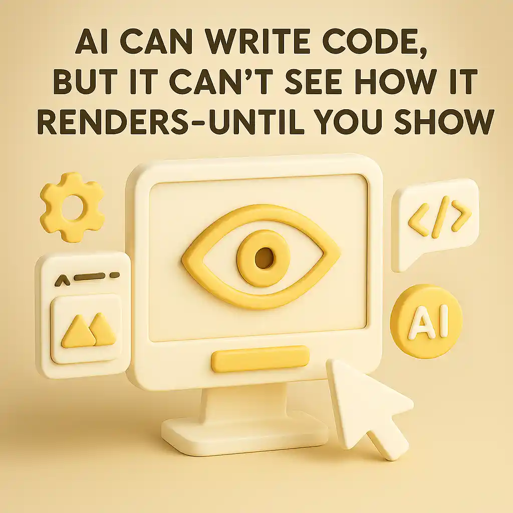 Visual representation of AI writing code vs seeing rendered results