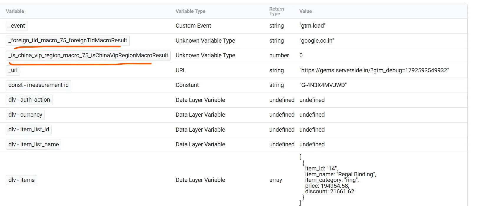 New system variables appearing in the Variables tab of the same Preview session